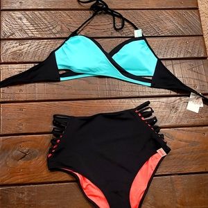 NWT Victoria's Secret Pink Large Bikini Teal black